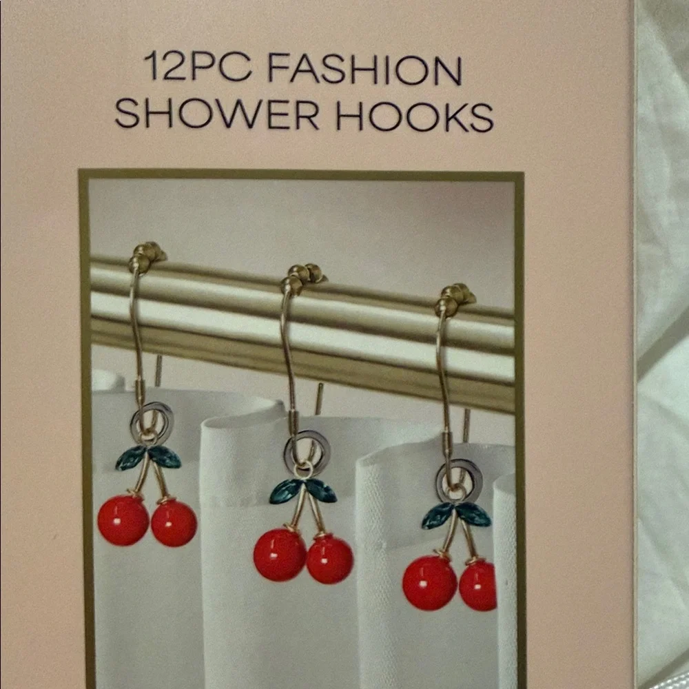 Vanderbilt Whimsical Cherries Shower Hooks - Red Cherries 🍒 Green Leaves (12pc)